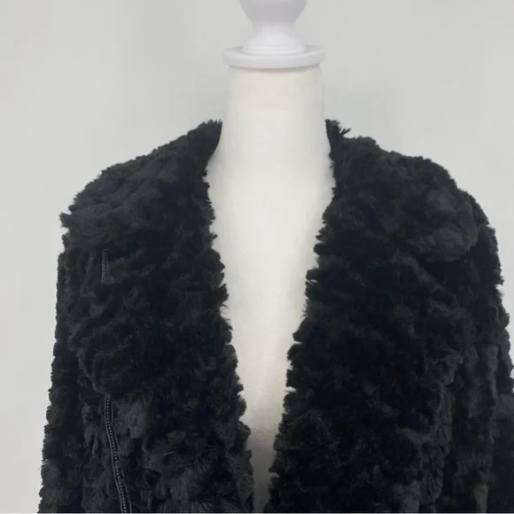 Adrienne Landau Black Faux Fur Moto Jacket - Picture 10 of 16